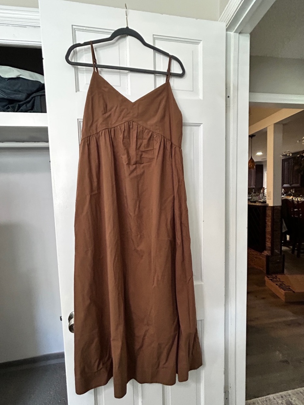 Women's Brown Maxi Slip Dress with Spaghetti Straps